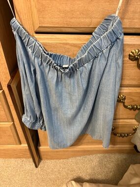 Only Light Blue Off-Shoulder Chambray Blouse